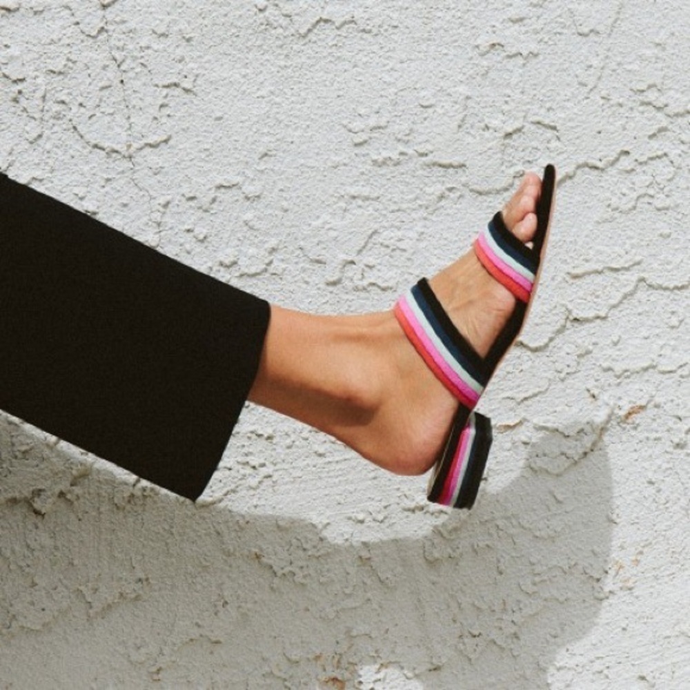 Loeffler Randal / rubie suede multicolor stripe sandal slide 8.5